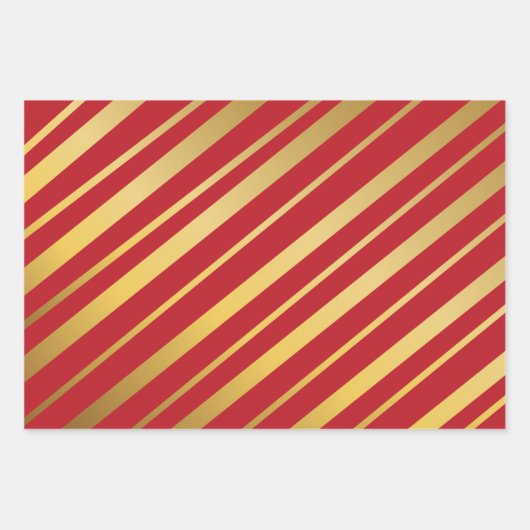 Diagonal Gold Streifen Red Blue Green Muster Geschenkpapier Set (Vorderseite)