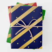 Diagonal Gold Stripes Polka Dots Red Blue Green Geschenkpapier Set (Beispiel)