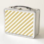 Diagonal golden yellow and white stripes pattern metall brotdose (Vorderseite)