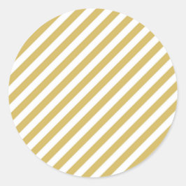 Diagonal golden yellow and white stripes pattern runder aufkleber