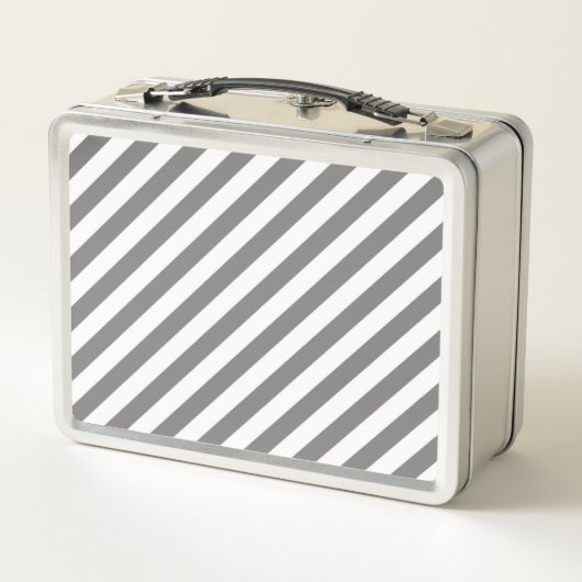Diagonal gray and white stripes pattern metall brotdose (Rückseite)