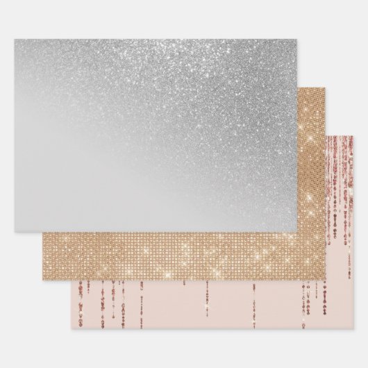 Diagonal Gray Silver Glitzer Gradient Ombre Geschenkpapier Set (Set)