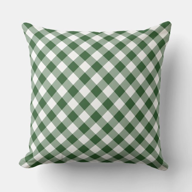 Diagonal Green und White Gingham Checked Kariert Kissen (Vorderseite)