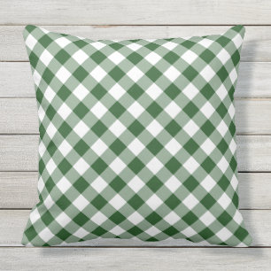 Diagonal Green und White Gingham Checked Kariert Kissen