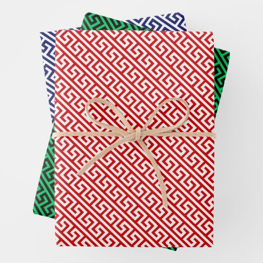 Diagonal griechisches Schlüsselmuster und Hintergr Geschenkpapier Set (Beispiel)