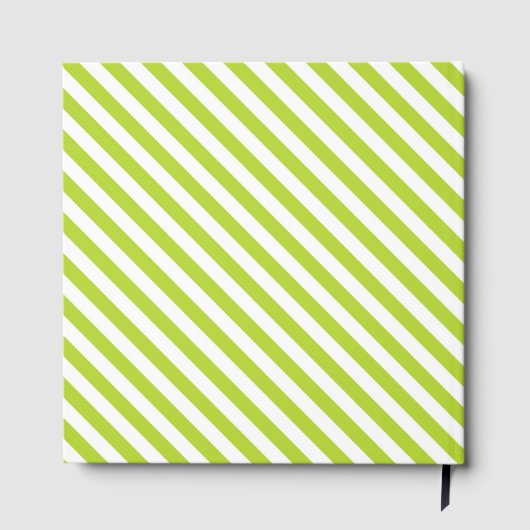 Diagonal lime green and white stripes pattern gästebuch (Rückseite)