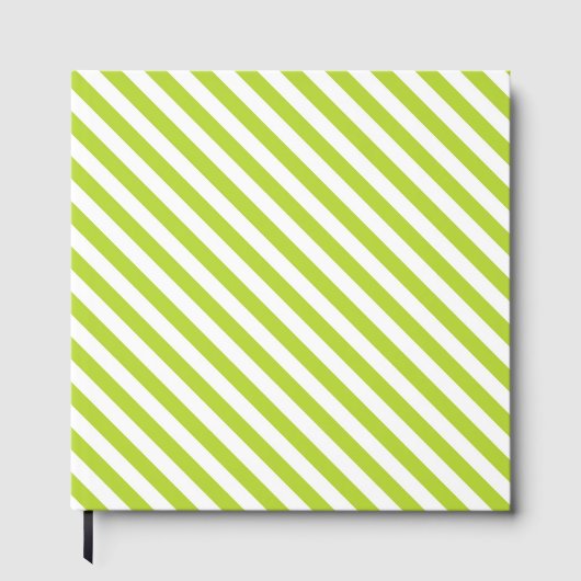 Diagonal lime green and white stripes pattern gästebuch (Vorderseite)