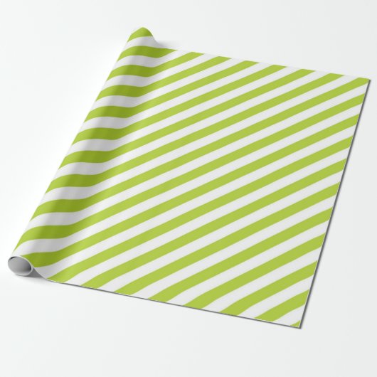 Diagonal lime green and white stripes pattern geschenkpapier (Ungerollt)