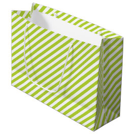Diagonal lime green and white stripes pattern große geschenktüte