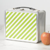 Diagonal lime green and white stripes pattern metall brotdose (Beispiel)