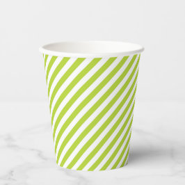 Diagonal lime green and white stripes pattern pappbecher