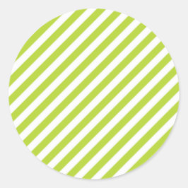 Diagonal lime green and white stripes pattern runder aufkleber