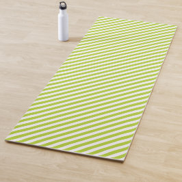 Diagonal lime green and white stripes pattern yogamatte