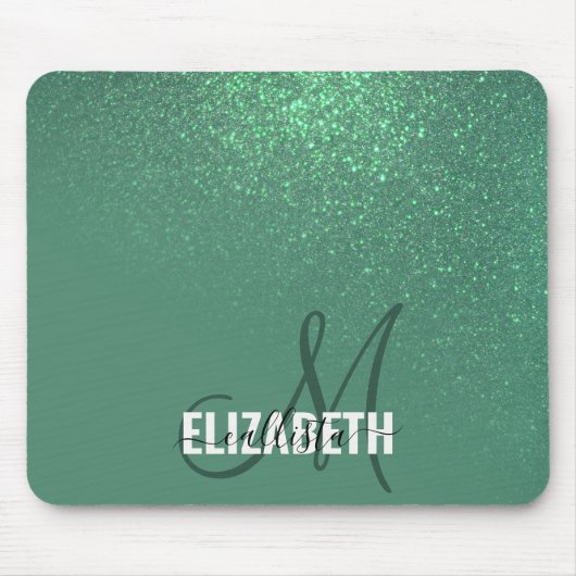 Diagonal Mermaid Green Glitzer Gradient Monogram Mousepad (Vorne)