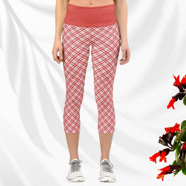Diagonal Muster Red White Capri Leggings