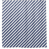 Diagonal navy blue and white stripes pattern duschvorhang (Vorderseite)