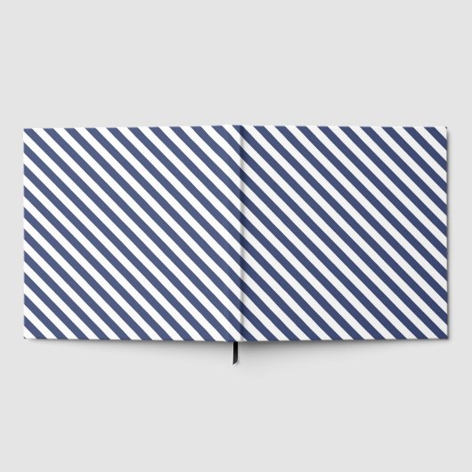 Diagonal navy blue and white stripes pattern gästebuch (Voll)