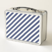 Diagonal navy blue and white stripes pattern metall brotdose (Rückseite)