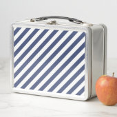 Diagonal navy blue and white stripes pattern metall brotdose (Beispiel)