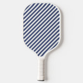 Diagonal navy blue and white stripes pattern pickleball schläger (Rückseite)