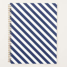 Diagonal navy blue and white stripes pattern planer