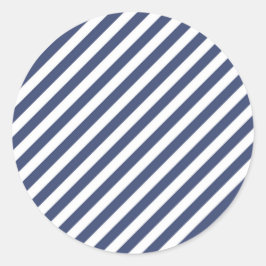 Diagonal navy blue and white stripes pattern runder aufkleber