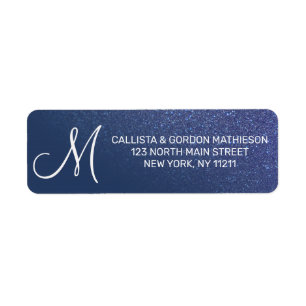 Diagonal Navy Blue Glitzer Gradient Ombre Monogram