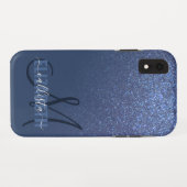 Diagonal Navy Blue Glitzer Gradient Ombre Monogram Case-Mate iPhone Hülle (Rückseite (Horizontal))