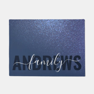 Diagonal Navy Blue Glitzer Gradient Ombre Monogram Fußmatte