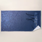 Diagonal Navy Blue Glitzer Gradient Ombre Monogram Strandtuch (Vorderseite)