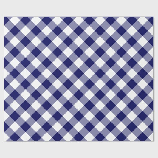 Diagonal Navy und White Checked Kariert Geschenkpapier (Flach)