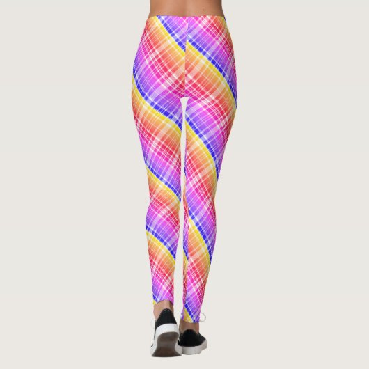 Diagonal Neon Plaid Stripe Gradient Leggings (Rückseite)