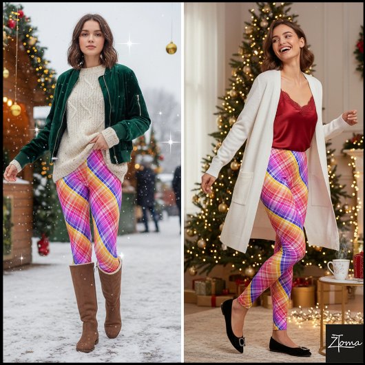 Diagonal Neon Plaid Stripe Gradient Leggings