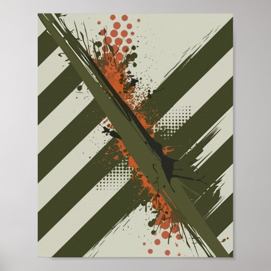 Diagonal-Olive-Streifen mit Orangen-Splashes Poster (Vorne)
