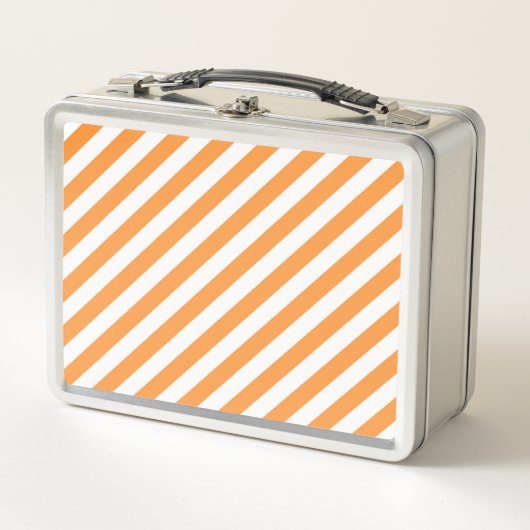 Diagonal orange and white stripes pattern metall brotdose (Vorderseite)