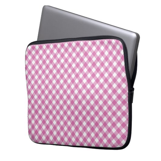 Diagonal Pink and White Gingham Laptopschutzhülle (Vorderseite Links)