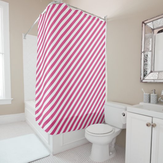 Diagonal pink and white stripes pattern duschvorhang (Beispiel)