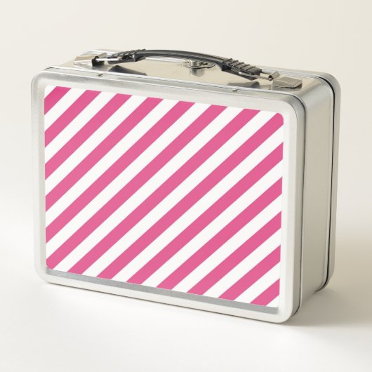 Diagonal pink and white stripes pattern metall brotdose (Rückseite)
