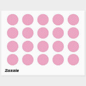 Diagonal pink and white stripes pattern runder aufkleber (Blatt)