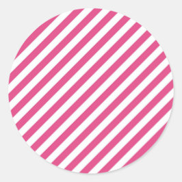 Diagonal pink and white stripes pattern runder aufkleber