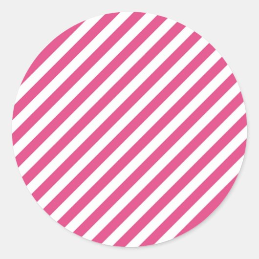 Diagonal pink and white stripes pattern runder aufkleber (Vorderseite)