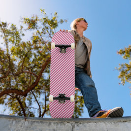 Diagonal pink and white stripes pattern skateboard