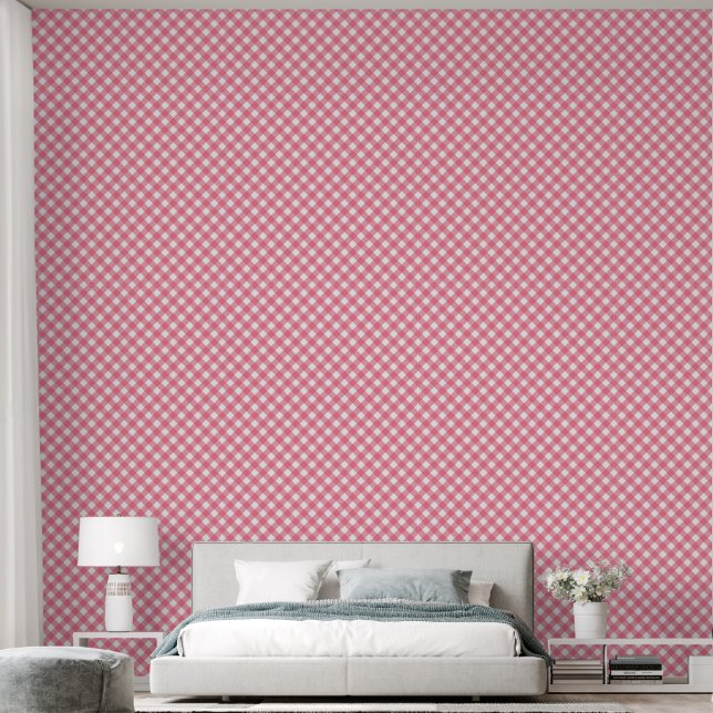 Diagonal Pink Gingham Tapete (Schlafzimmer)