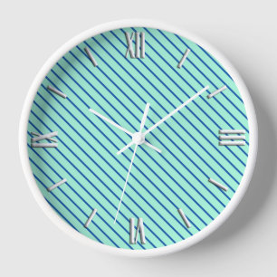 Diagonal pinstripes - aqua and navy wanduhr