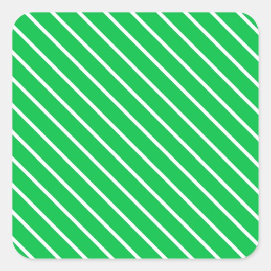 Diagonal pinstripes - smaragdgrün und weiß quadratischer aufkleber (Vorderseite)