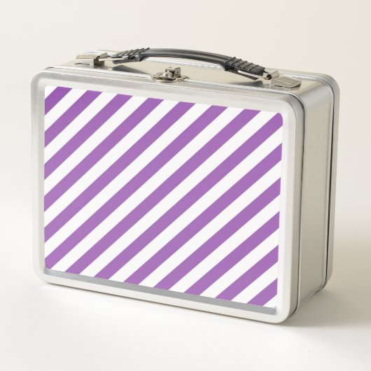 Diagonal purple and white stripes pattern metall brotdose (Vorderseite)