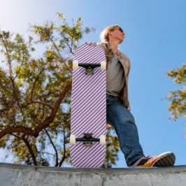 Diagonal purple and white stripes pattern skateboard
