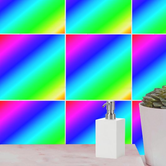 Diagonal Rainbow Gradient Blue to Green Fliese