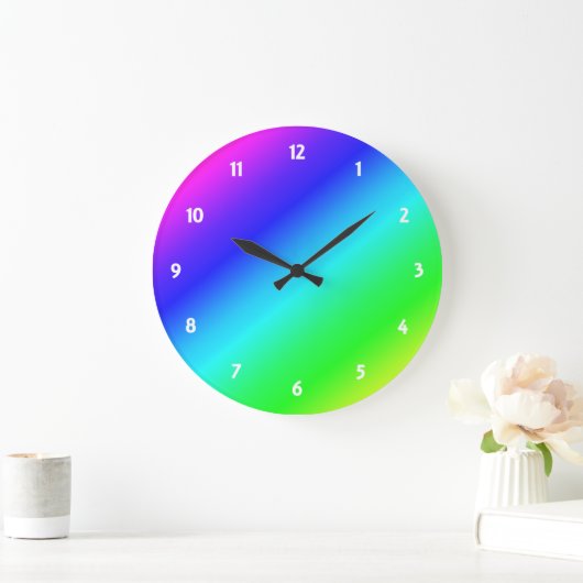 Diagonal Rainbow Gradient Blue to Green Große Wanduhr (Zuhause)