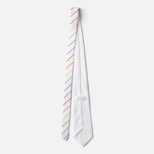 Diagonal Rainbow Thin Stripe White Krawatte (Rückseite)